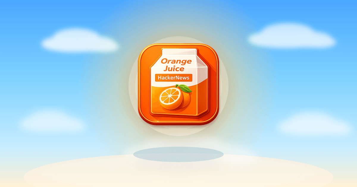 Orange Juice banner with the logo floating in a bright sky