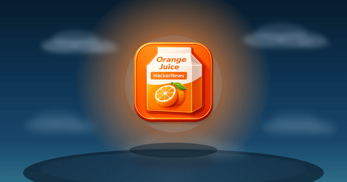 Orange Juice banner with the logo floating in a dark sky